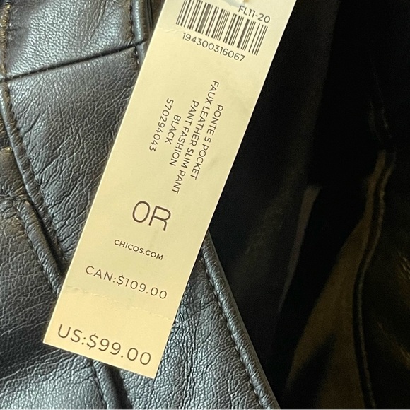 NWT Chicos Black Faux Leather Pants - Size 0R - Picture 10 of 13